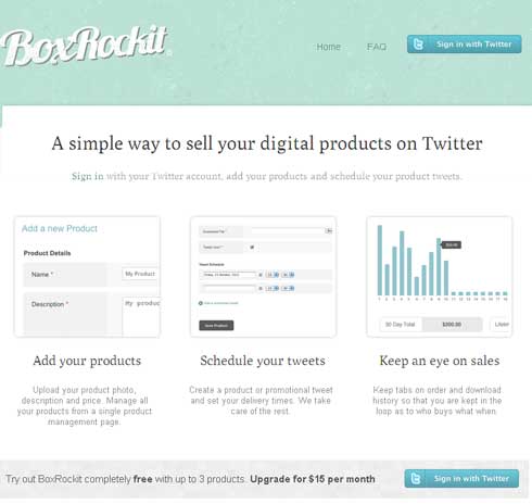 Servicio web para vender sus productos digitales a través de Twitter: BoxRockit 33