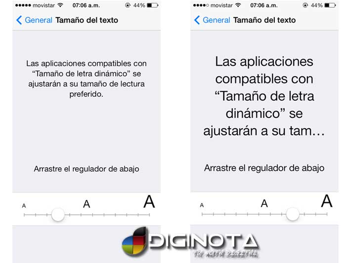 Ajuste tamaño de letra en iphone