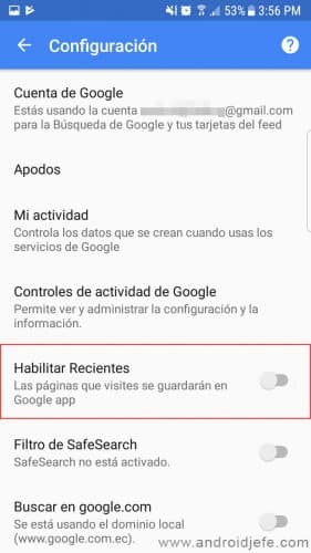 no guardar historial web en android