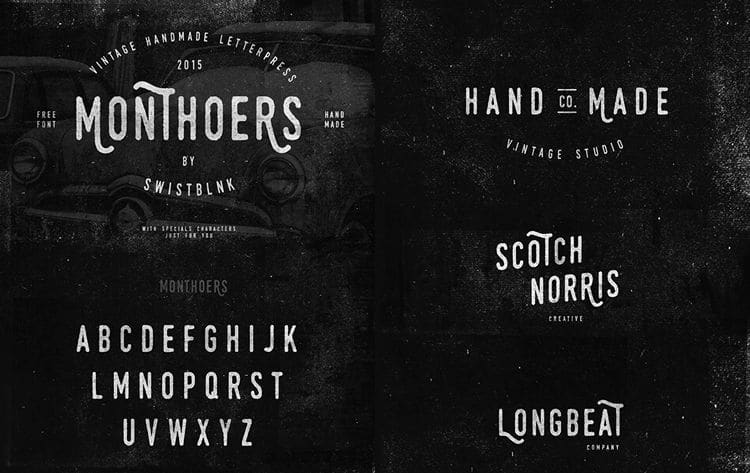 Monthoers Handmade free font Letterpress