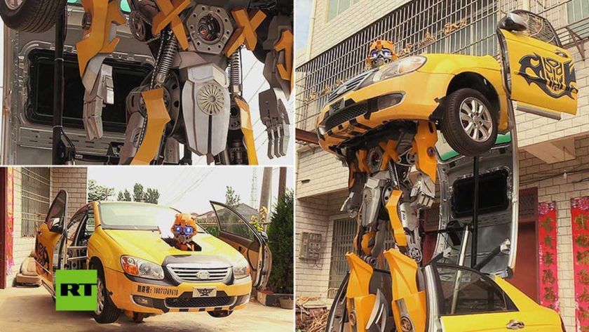 Un chino le dio vida a un gigante robot transformer